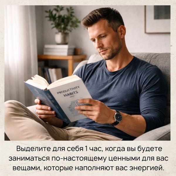 Выделите для себя 1 час, когда вы будете заниматься по-настоящему ценными для вас вещами, которые наполняют вас энергией
