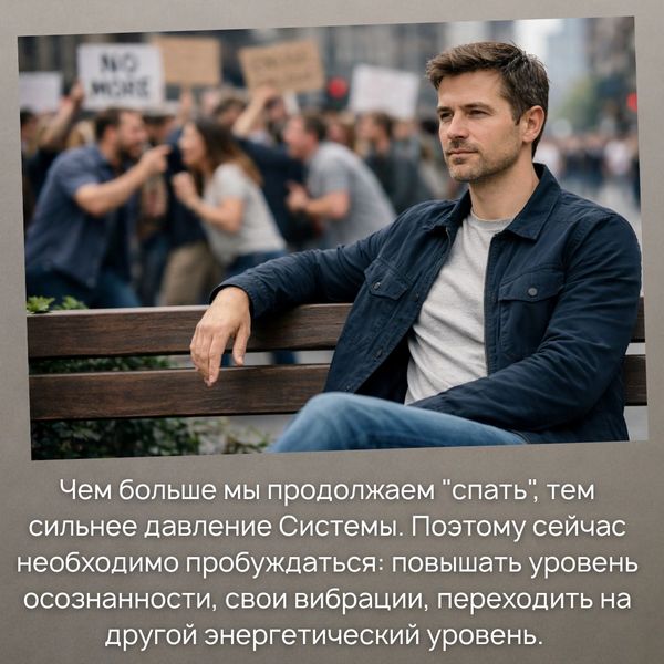 Чем больше мы продолжаем "спать", тем сильнее давление Системы. Поэтому сейчас необходимо пробуждаться: повышать уровень осознанности, свои вибрации, переходить на другой энергетический уровень. 