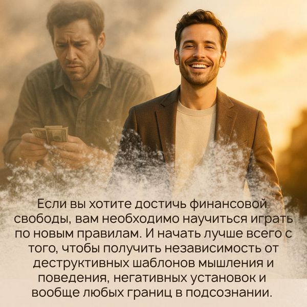 Если вы хотите достичь финансовой свободы, вам необходимо научиться играть по новым правилам. И начать лучше всего с того, чтобы получить независимость от деструктивных шаблонов мышления и поведения, негативных установок и вообще любых границ в подсознании. 