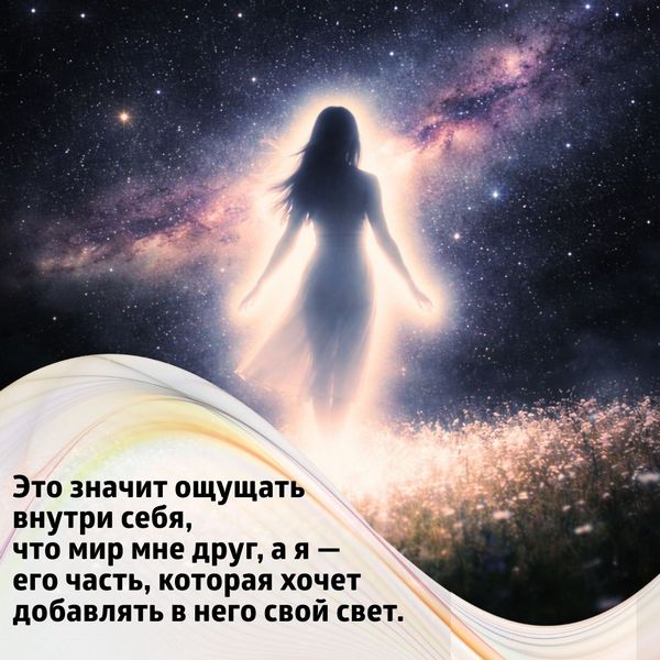 Это значит ощущать внутри себя, что мир мне друг, а я — его часть, которая хочет добавлять в него свой свет.