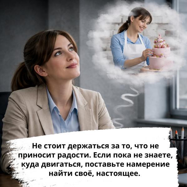 В этом и суть. Не стоит держаться за то, что не приносит радости. Если пока не знаете, куда двигаться, поставьте намерение найти своё, настоящее. 