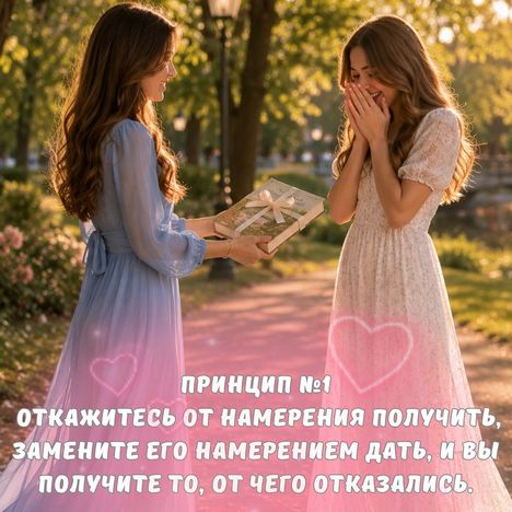 Ориентируйтесь в первую очередь на себя. И только тогда, отказавшись от намерения получить – вы обязательно получите взамен именно то, чем бескорыстно поделились сами. 