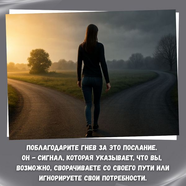 Поблагодарите гнев за это послание. Он - сигнал, которая указывает, что вы, возможно, сворачиваете со своего пути или игнорируете свои потребности. 