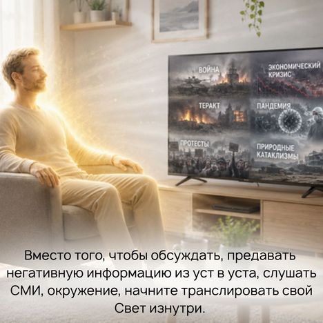 Вместо того, чтобы обсуждать, предавать эту негативную информацию из уст в уста, слушать СМИ, окружение, начните транслировать свой Свет изнутри. 