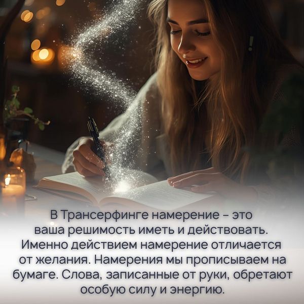 В Трансерфинге намерение – это ваша решимость иметь и действовать. Именно действием намерение отличается от желания. Намерения мы прописываем на бумаге.