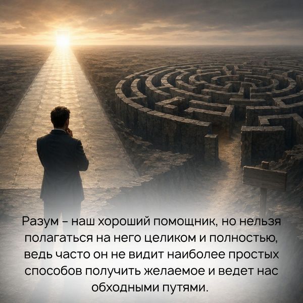 Разум – наш хороший помощник, но нельзя полагаться на него целиком и полностью, ведь часто он не видит наиболее простых способов получить желаемое и ведет нас обходными путями. 