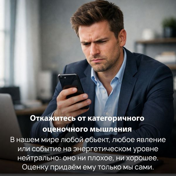 В нашем мире любой объект, любое явление или событие на энергетическом уровне нейтрально: оно ни плохое, ни хорошее. Оценку придаём ему только мы сами.