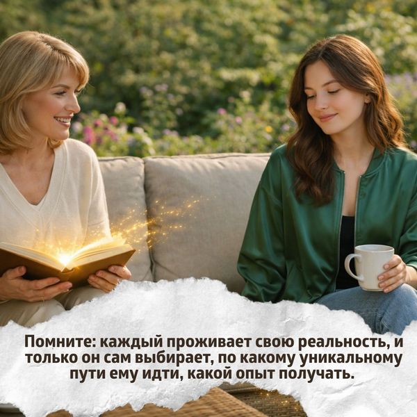 Помните: каждый проживает свою реальность, и только он сам выбирает, по какому уникальному пути ему идти, какой опыт получать. 