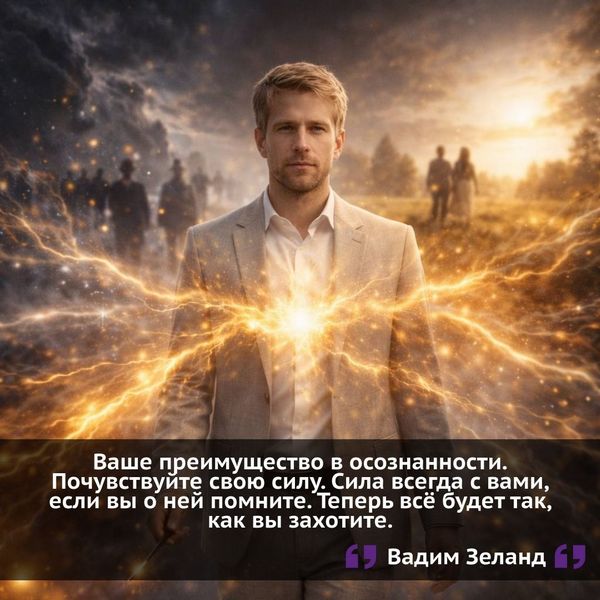«Проснитесь здесь и сейчас! Осознайте и помните: все люди – сновидящие, и всё что происходит вокруг – не более чем сон. Только этот сон больше не властен над вами. Вы проснулись в сновидении, а значит, обрели способность оказывать влияние на ход событий. Ваше преимущество в осознанности. Почувствуйте свою силу. Сила всегда с вами, если вы о ней помните. Теперь всё будет так, как вы захотите» (Вадим Зеланд). 