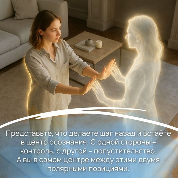 Представьте, что делаете шаг назад и встаёте в центр осознания. С одной стороны – контроль, с другой – попустительство.