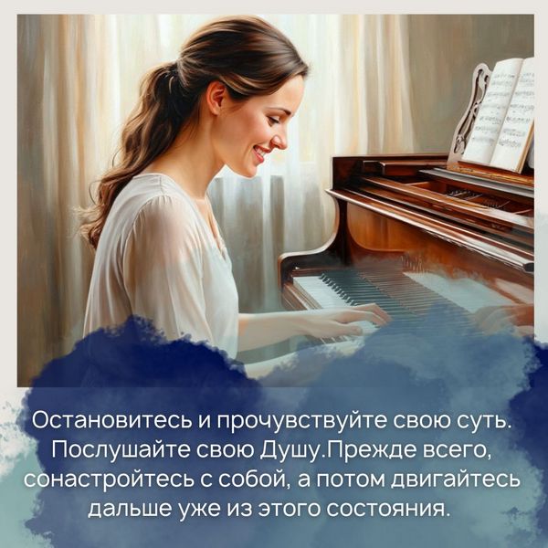 Прежде всего, сонастройтесь с собой, а потом двигайтесь дальше уже из этого состояния. К чему двигаться? – К своим целям, к реализации себя, ведь самореализация – это вообще самый значимый момент в нашей жизни.