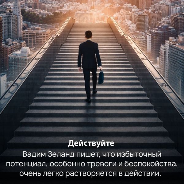 Вадим Зеланд пишет, что избыточный потенциал, особенно тревоги и беспокойства, очень легко растворяется в действии. 