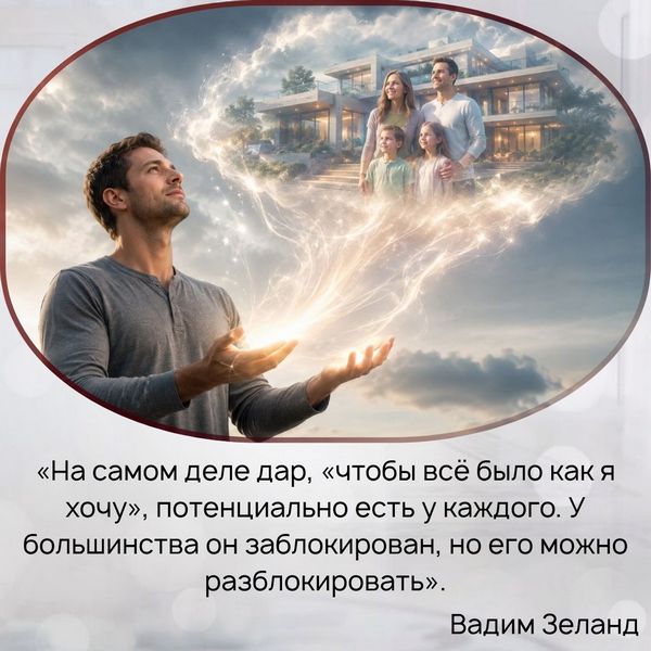 «На самом деле дар, «чтобы всё было как я хочу», потенциально есть у каждого. У большинства он заблокирован, но его можно разблокировать. Тафти рассказывает, как это сделать» (Вадим Зеланд) 
