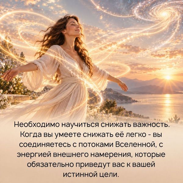 Необходимо научиться снижать важность. Когда вы умеете снижать её легко - через осознание своей божественной сути, тогда вы реализуете истинные потребности своей Души и начинаете чувствовать силу в себе. Вы соединяетесь с потоками Вселенной, с энергией внешнего намерения, которые обязательно приведут вас к вашей истинной цели.