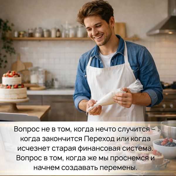 Поэтому вопрос не в том, когда нечто случится – когда закончится Переход или когда исчезнет старая финансовая система. Вопрос в том, когда же мы проснемся и начнем создавать перемены.