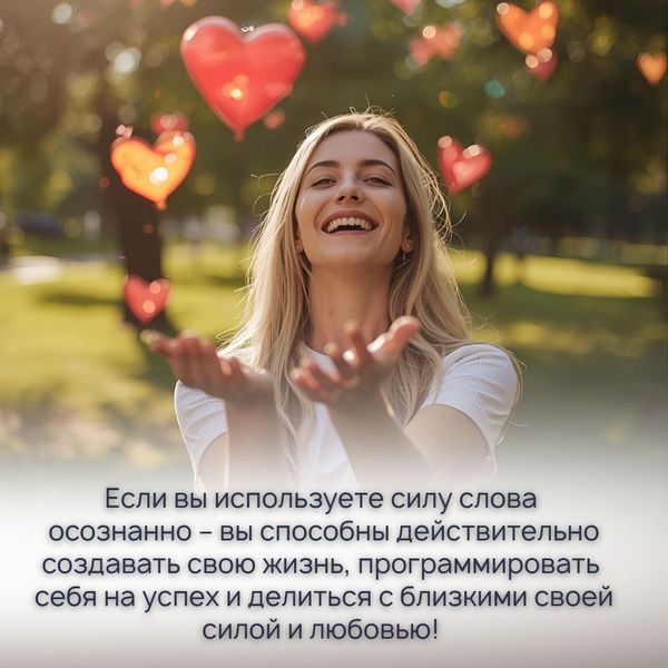 Если же вы используете силу слова осознанно – вы способны действительно создавать свою жизнь, программировать себя на успех и делиться с близкими своей силой и любовью!