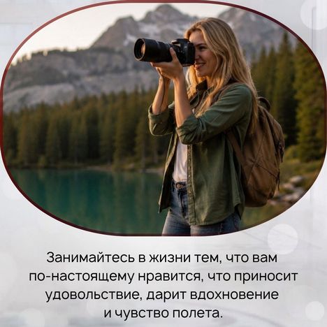 Занимайтесь в жизни тем, что вам по-настоящему нравится, что приносит удовольствие, дарит вдохновение и чувство полета.