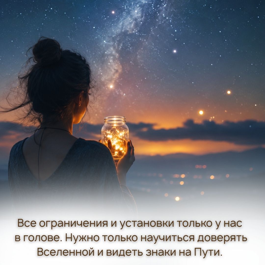 Все ограничения и установки только у нас в голове. Нужно только научиться доверять Вселенной и видеть знаки на Пути. 