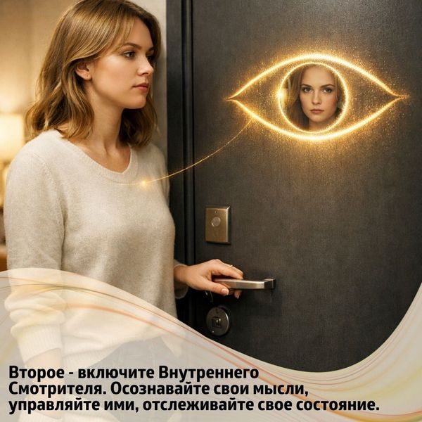 Включите Внутреннего Смотрителя Включите Внутреннего Смотрителя, он в фоновом режиме будет помогать вам подмечать все, что вы делаете. Осознавайте свои мысли, управляйте ими, отслеживайте свое состояние.