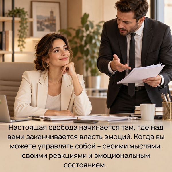 Настоящая свобода начинается там, где над вами заканчивается власть эмоций. Когда вы можете управлять собой – своими мыслями, своими реакциями и эмоциональным состоянием. 