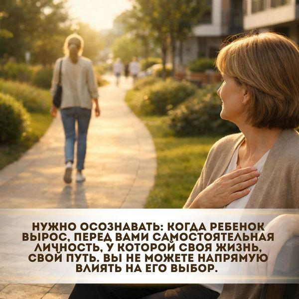  Нужно осознавать: когда ребенок вырос, перед вами самостоятельная личность, у которой своя жизнь, свой путь. Вы не можете напрямую влиять на его выбор.