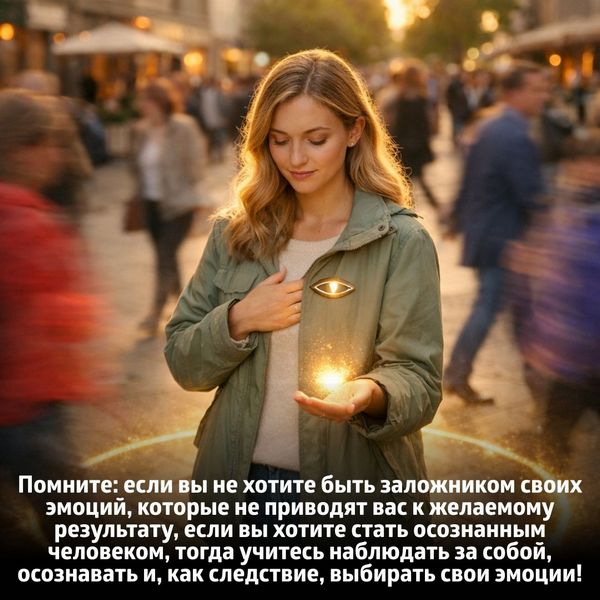 Помните: если вы не хотите быть заложником своих эмоций, которые не приводят вас к желаемому результату, если вы хотите стать осознанным человеком, тогда учитесь наблюдать за собой, осознавать и, как следствие, выбирать свои эмоции!