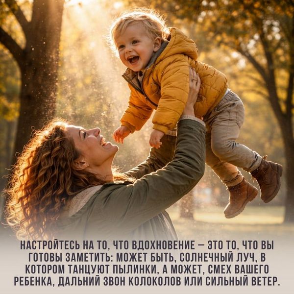 Настройтесь на то, что вдохновение – это то, что вы готовы заметить: может быть, солнечный луч, в котором танцуют пылинки, а может, смех вашего ребенка, дальний звон колоколов или сильный ветер.