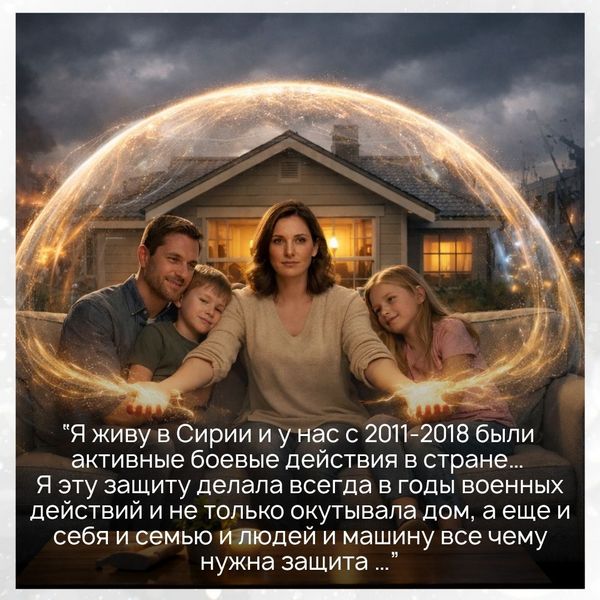 "Я живу в Сирии и у нас с 2011-2018 были активные боевые действия в стране… Я эту защиту делала всегда в годы военных действий и не только окутывала дом а еще и себя и семью и людей и машину все чему нужна защита … На нас валились бомбы и рушились дома и разбивались машины и умирали люди но я всегда говорили при себе " это не мой фильм " и что я " всегда защищена" и правда за 6-7 лет бурных действий все была так как я решила".