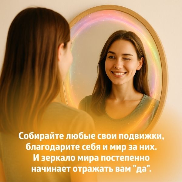 Собирайте любые свои подвижки, благодарите себя и мир за них. И зеркало мира постепенно начинает отражать вам "да".