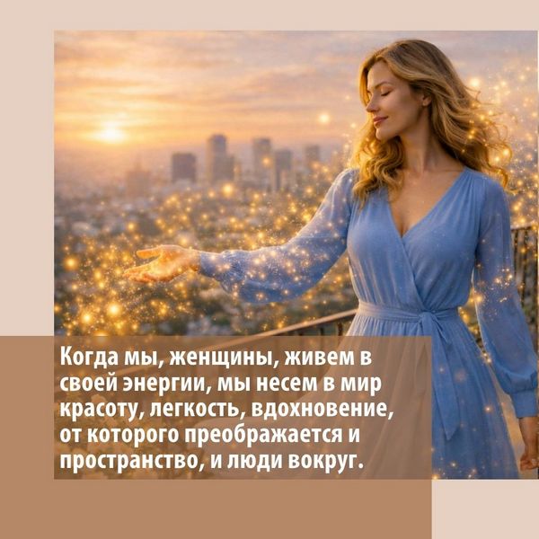 Когда мы, женщины, живем в своей энергии, мы несем в мир красоту, легкость, вдохновение, от которого преображается и пространство, и люди вокруг.